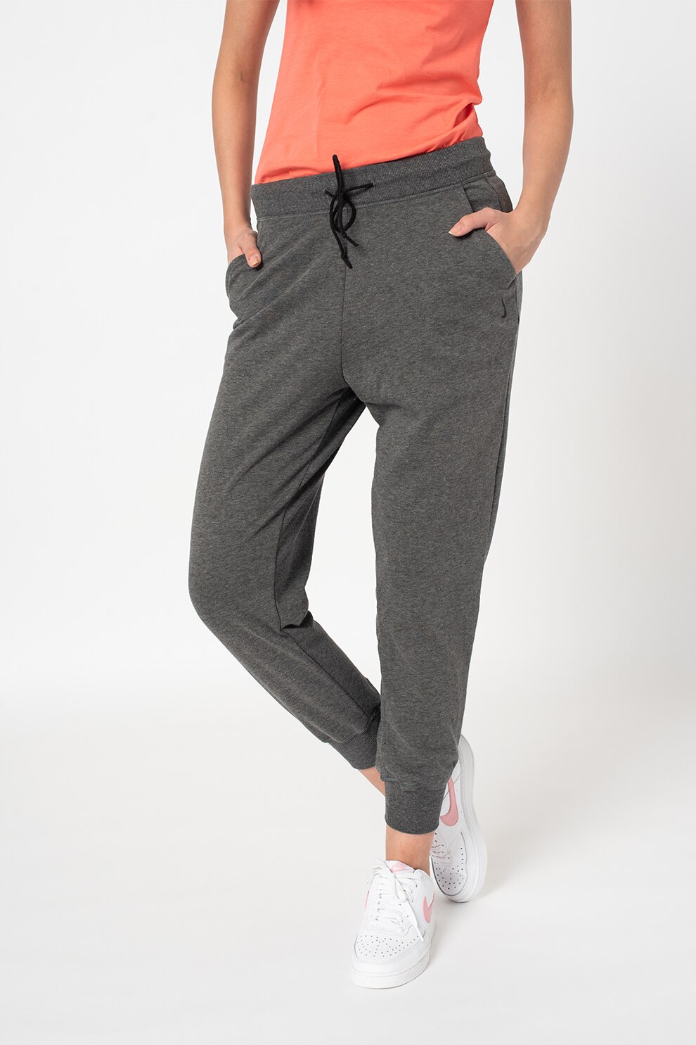 Nike, Pantaloni sport 7/8 lejeri pentru antrenament French Terry, Gri inchis melange