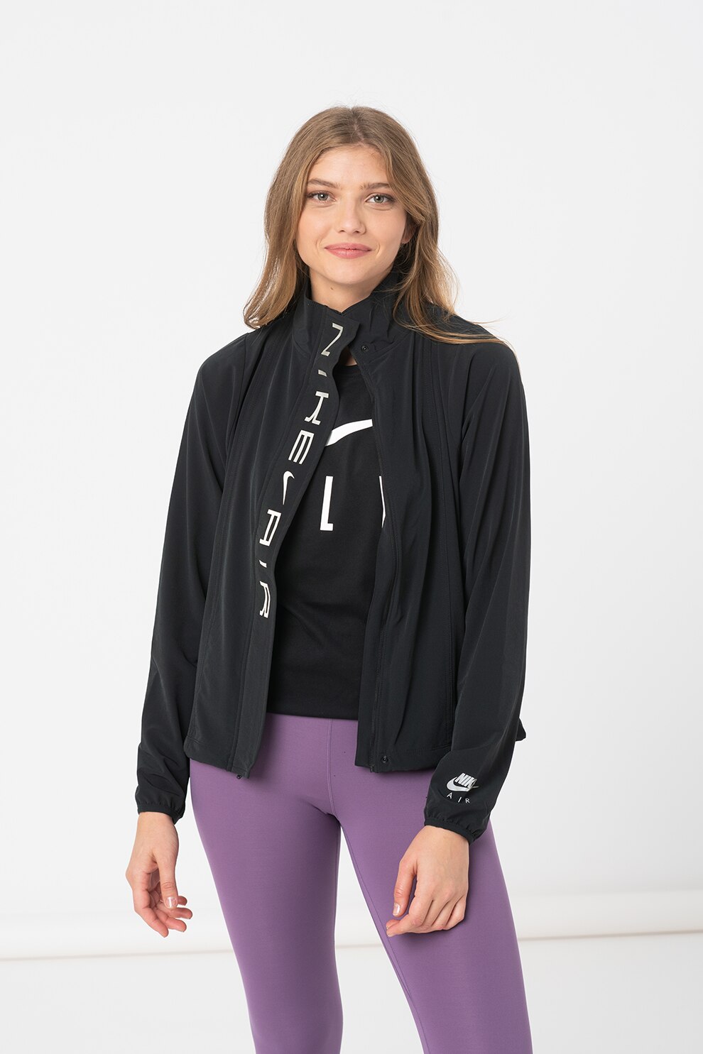 Nike, Jacheta cu terminatie ajustabila pentru alergare Air Dri-FIT, Negru