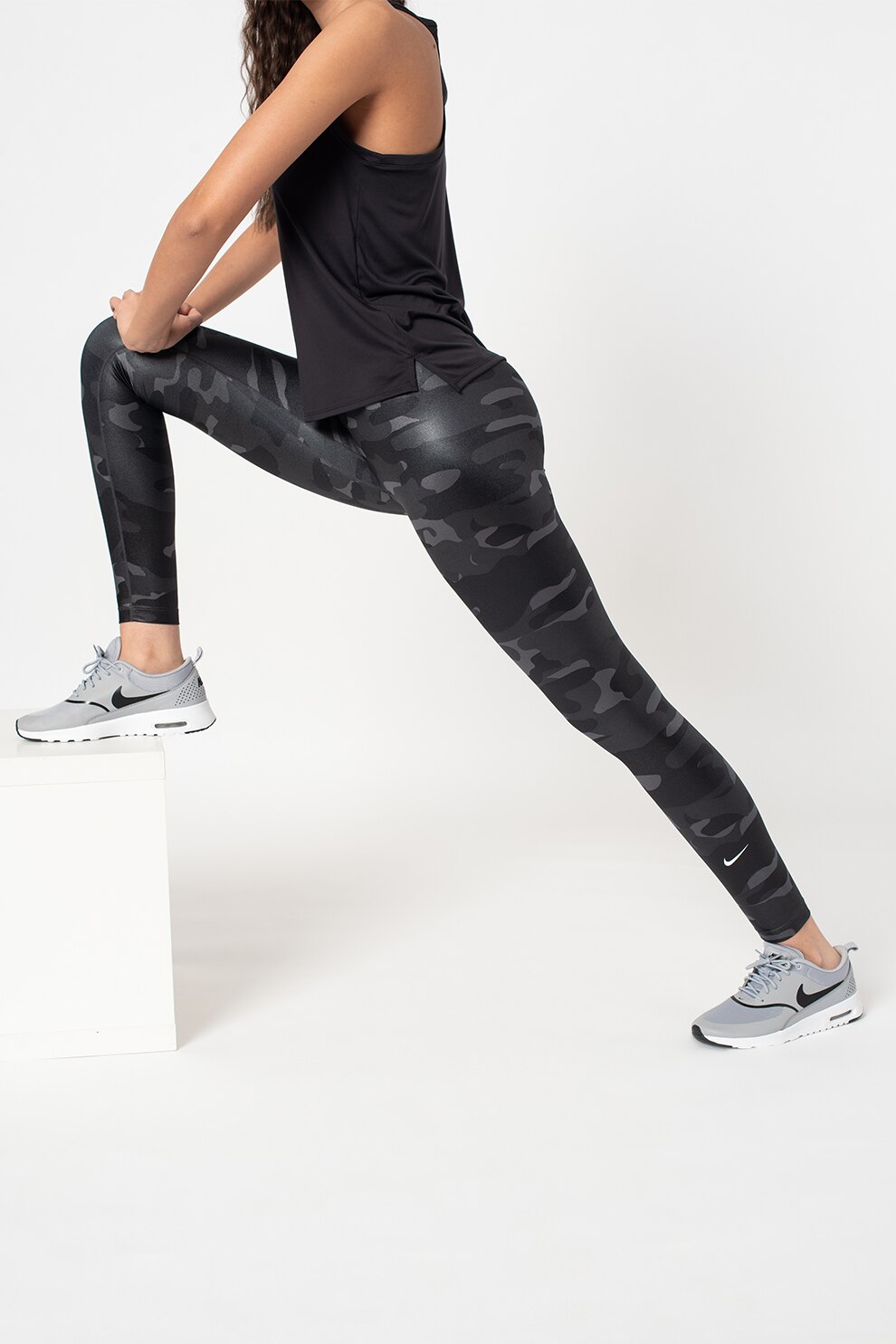 Nike, Colanti cu logo si Dri-fit pentru fitness One, Negru/Verde forest