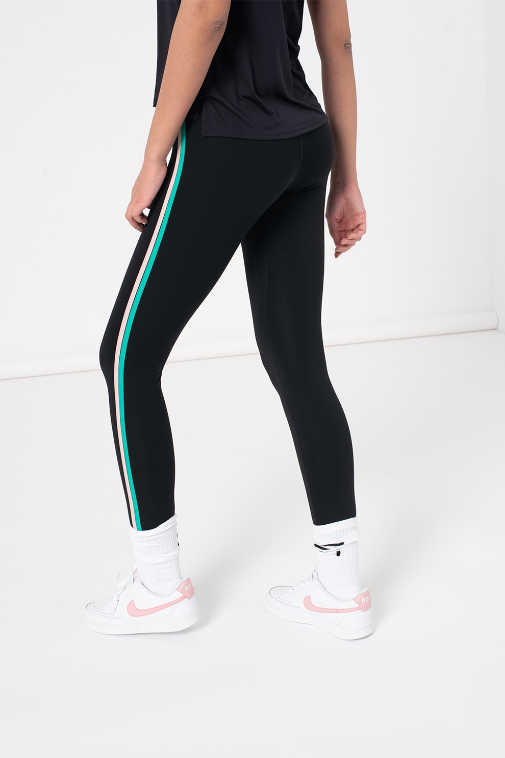 Nike, Colanti cu talie inalta pentru fitness One, Negru/Verde/Roz