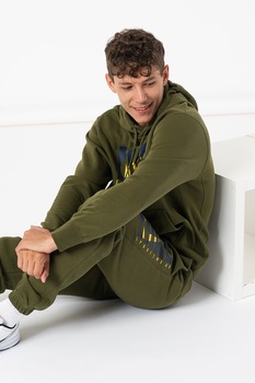 Nike, Trening cu gluga si imprimeu logo, Verde militar Nike, Trening cu gluga si imprimeu logo, Verde militar