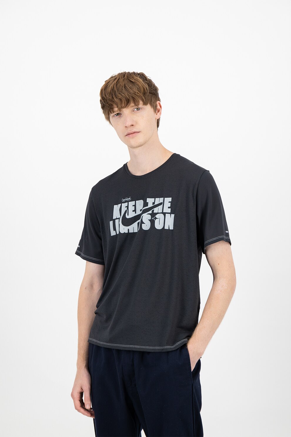 Nike, Tricou cu imprimeu pentru alergare Miler, Gri antracit