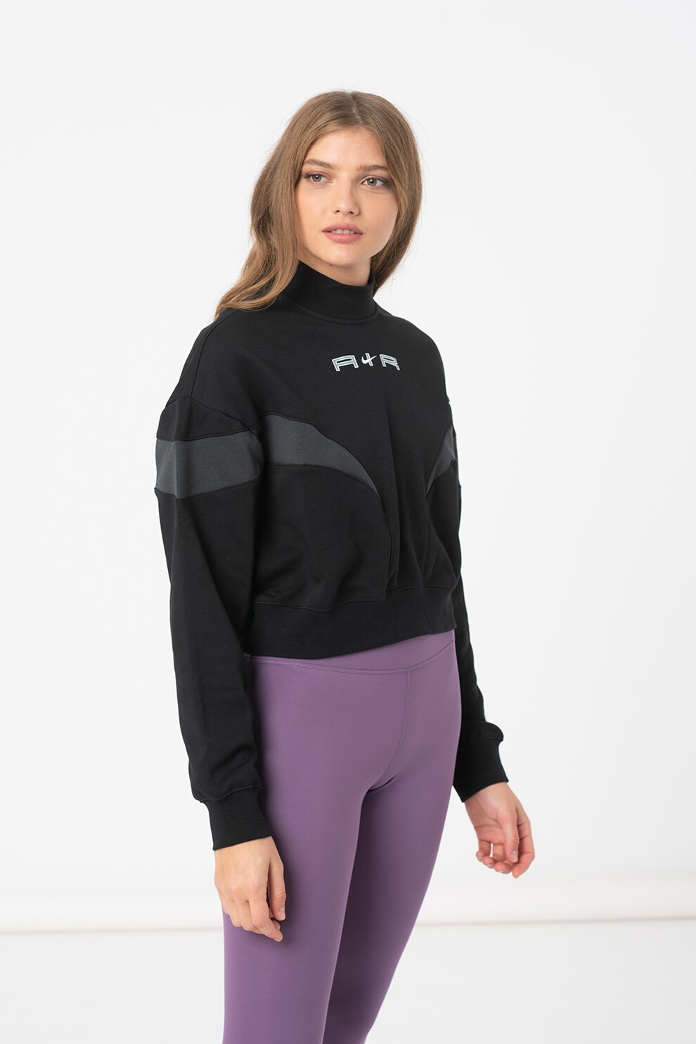 Nike, Bluza sport crop Air Mock, Negru