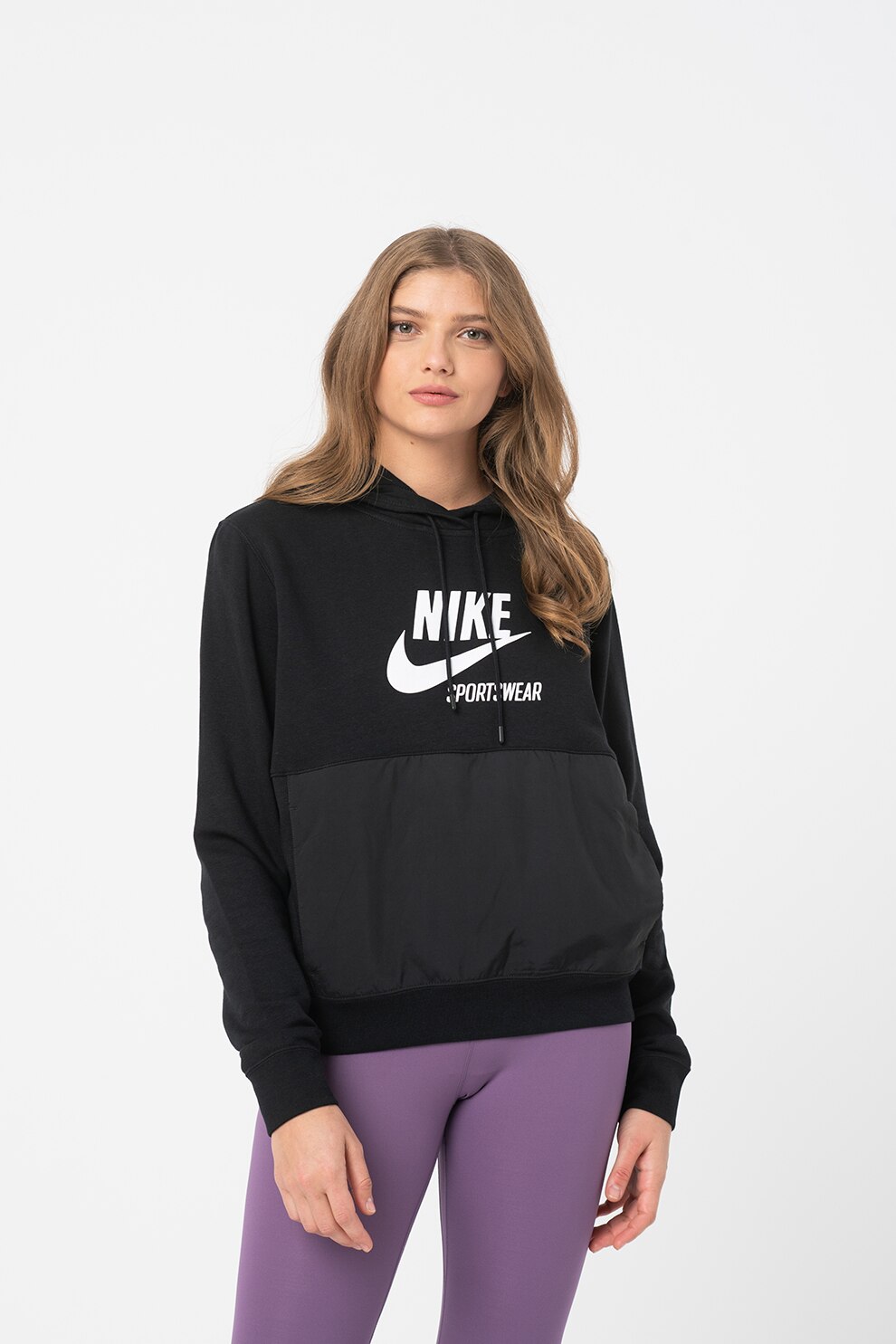 Nike, Hanorac cu imprimeu logo Sportswear Heritage, Negru