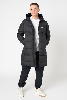 Nike, Geaca impermeabila cu umplutura de puf, gluga si tehnologie Storm-FIT Sportswear, Negru, 2XL Nike, Geaca impermeabila cu umplutura de puf, gluga si tehnologie Storm-FIT Sportswear, Negru, 2XL