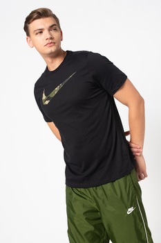 Nike, Tricou cu logo camuflaj pentru antrenament Dri-Fit, Negru Nike, Tricou cu logo camuflaj pentru antrenament Dri-Fit, Negru