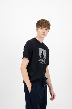 Nike, Tricou cu imprimeu si tehnologie Dri-Fit pentru antrenament, Negru/Alb Nike, Tricou cu imprimeu si tehnologie Dri-Fit pentru antrenament, Negru/Alb
