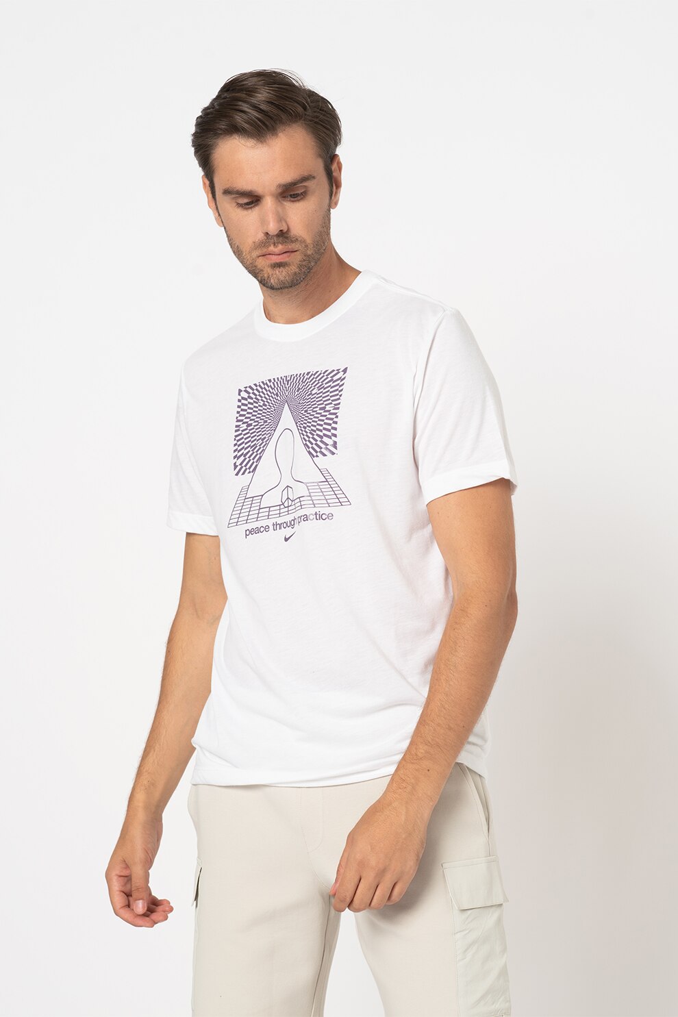 Nike, Tricou cu imprimeu si tehnologie Dri-Fit pentru antrenament, Alb/Violet