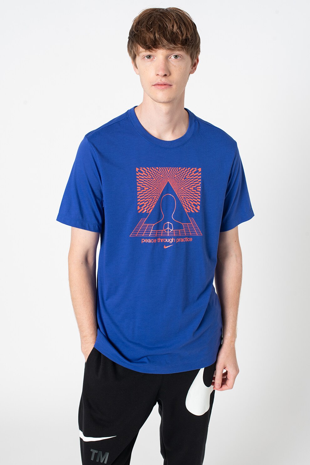 Nike, Tricou cu imprimeu si tehnologie Dri-Fit pentru antrenament, Albastru indigo/Rosu