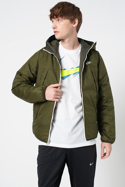 Nike, Geaca reversbila cu gluga Therma-Fit Legacy, Verde inchis