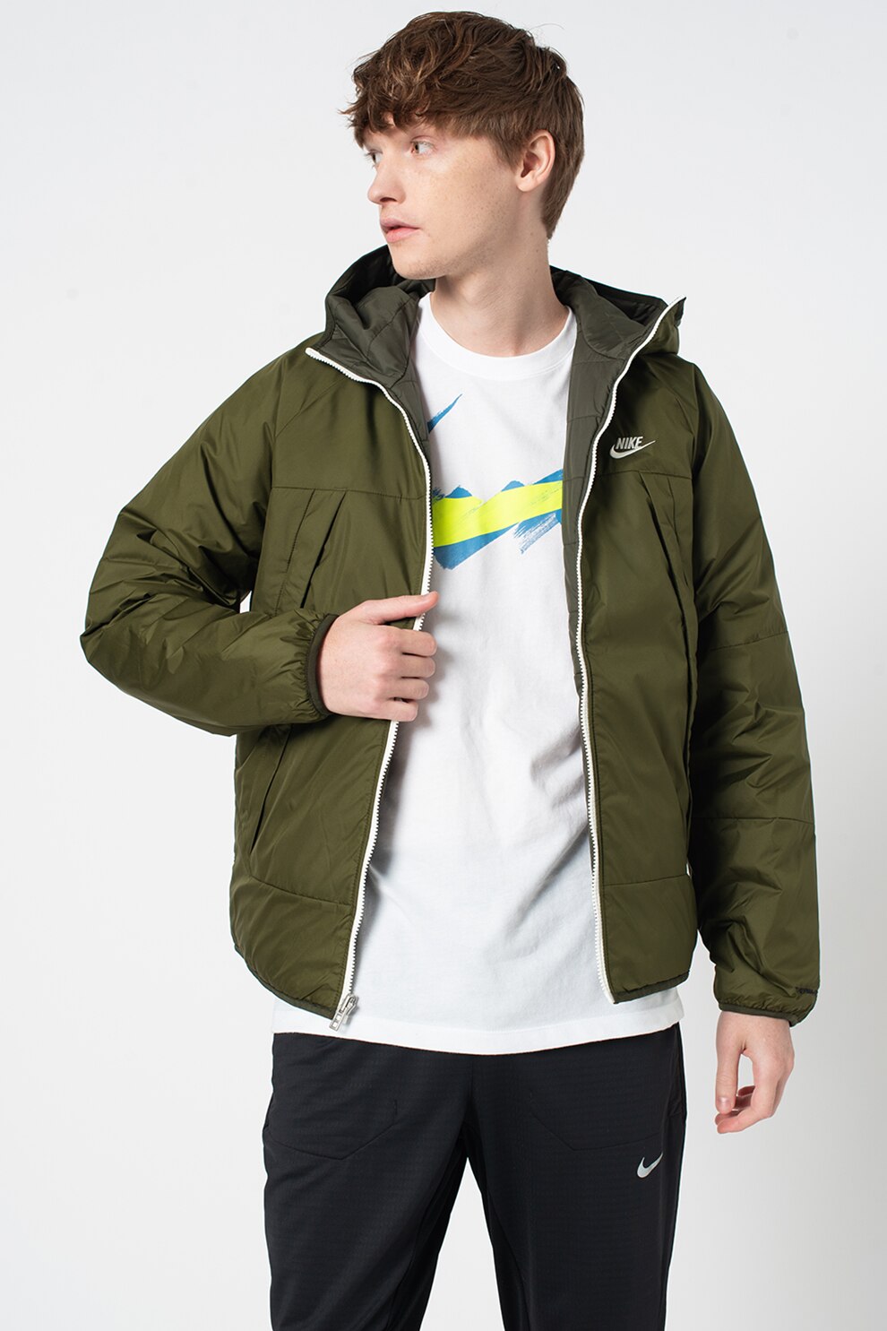 Nike, Jacheta reversibila cu Therma-Fit Legacy, Verde inchis