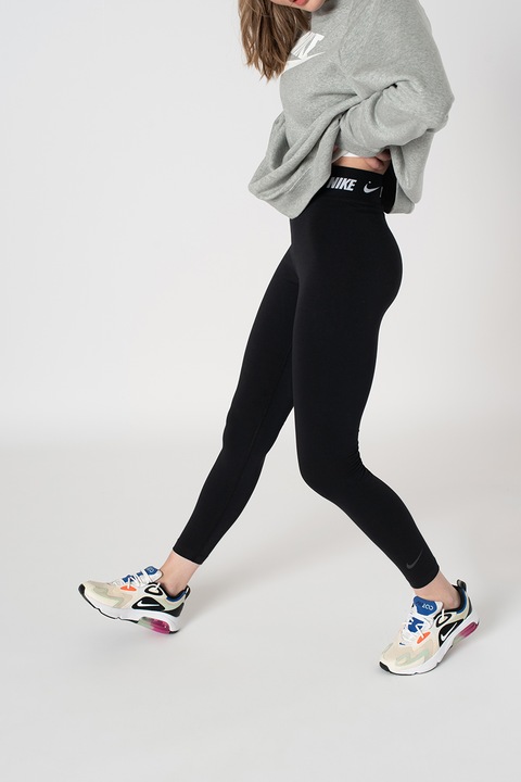 Nike, Клин Sportswear Club с висока талия и лого на талията, Бял/Черен
