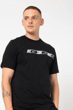 Nike, Tricou cu decolteu la baza gatului si imprimeu logo Repeat, Negru