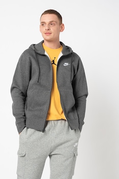 Nike, Hanorac cu fermoar si logo Sportswear Club, gri melange inchis Nike, Hanorac cu fermoar si logo Sportswear Club, gri melange inchis