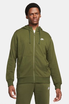 Nike, Hanorac cu fermoar si buzunare oblice Sportswear Club, Verde oliv Nike, Hanorac cu fermoar si buzunare oblice Sportswear Club, Verde oliv