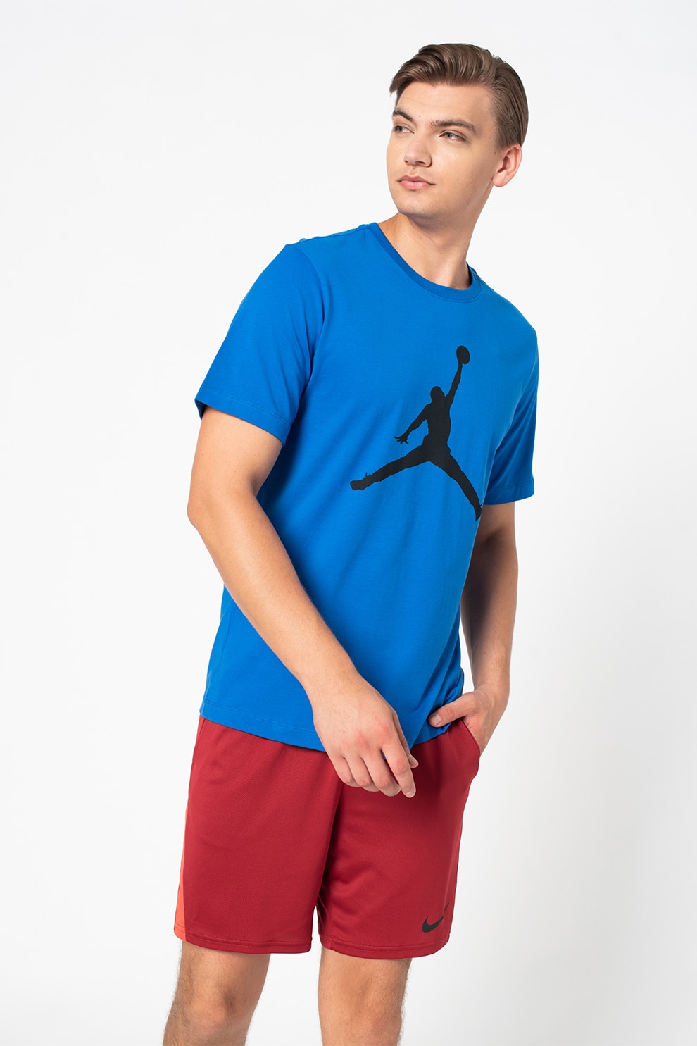 Nike, Tricou de bumbac cu imprimeu logo Jumpman, Albastru
