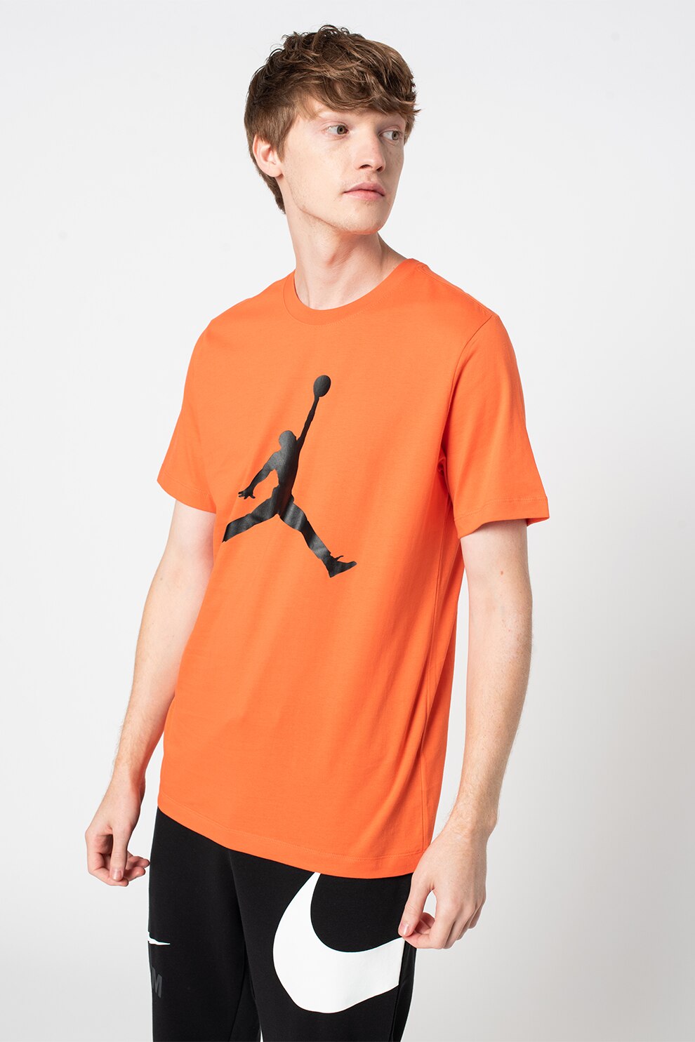 Nike, Tricou de bumbac cu imprimeu logo Jumpman, Oranj/Negru