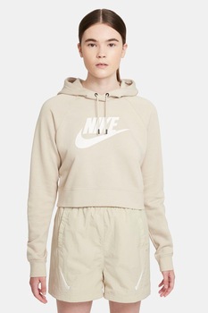 Nike, Hanorac crop cu logo Essential, Crem Nike, Hanorac crop cu logo Essential, Crem