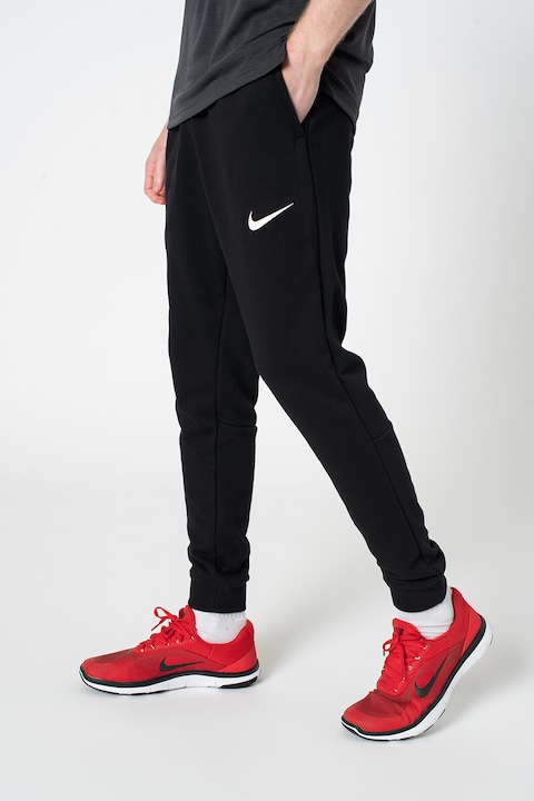 Nike, Pantaloni conici cu tehnologie Dri-Fit pentru antrenament, Alb/Negru