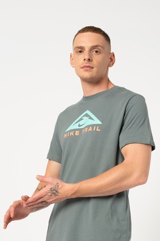 Nike, Tricou cu tehnologie Dri-Fit, pentru alergare Trail, Gri/Turcoaz
