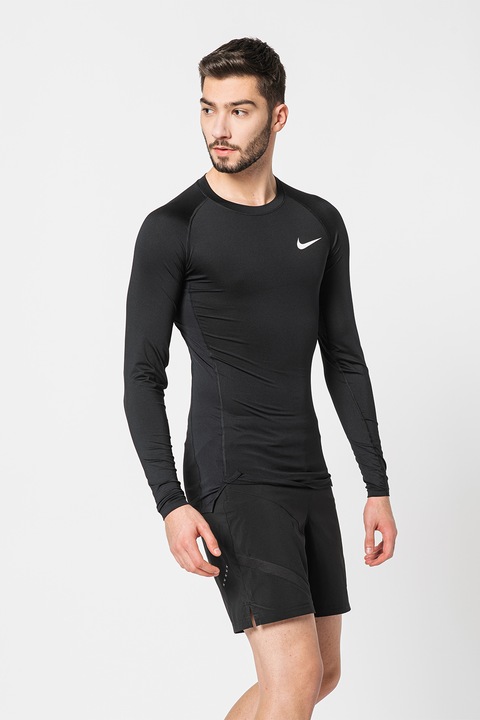 Nike, Фитнес блуза Pro с Dri-FIT, Черен