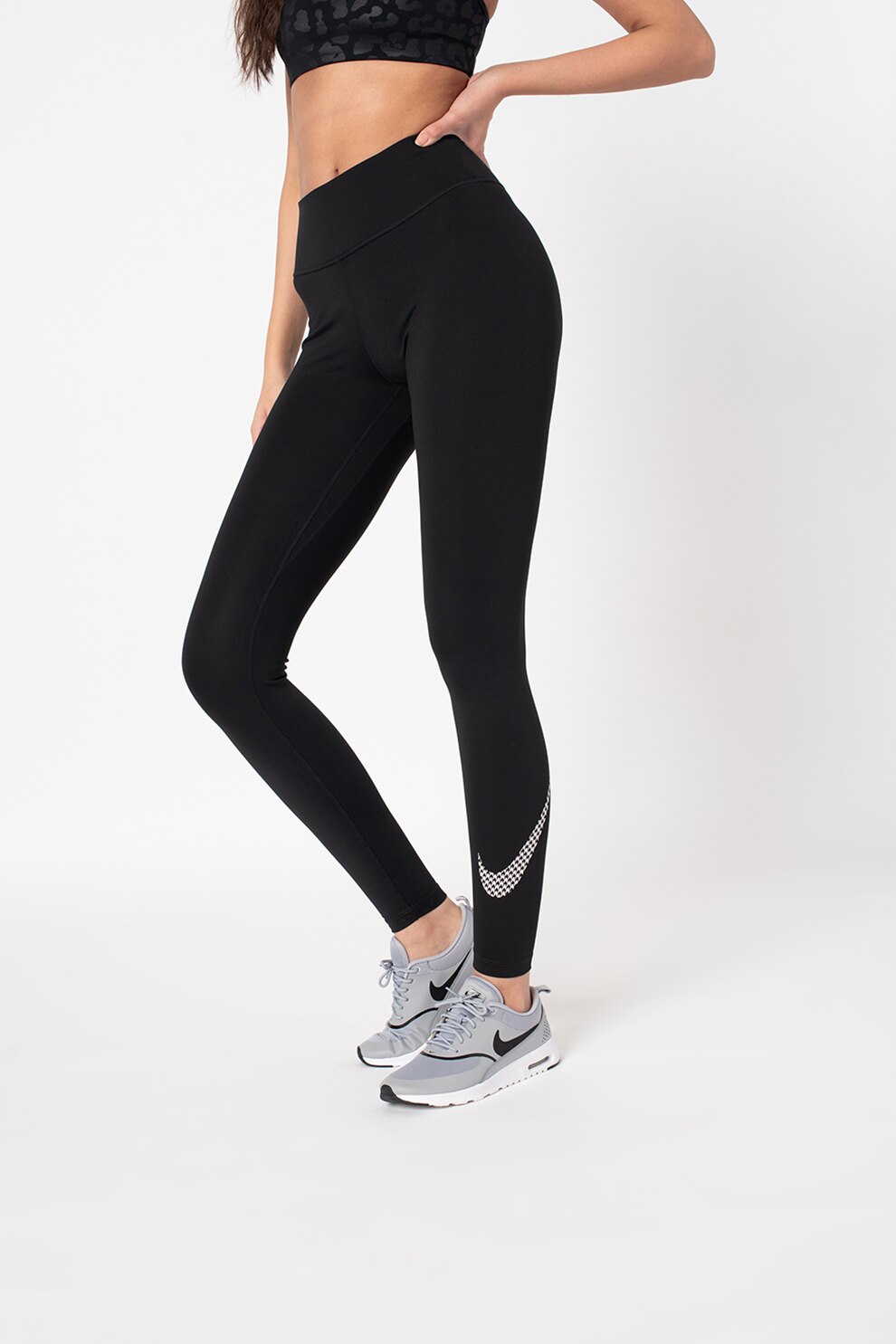 Nike, Colanti cu talie inalta pentru fitness Dri-Fit One, Negru/Alb, XL