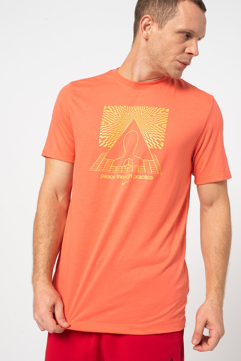 Nike, Tricou cu imprimeu si tehnologie Dri-Fit pentru antrenament, Oranj mandarina/Galben