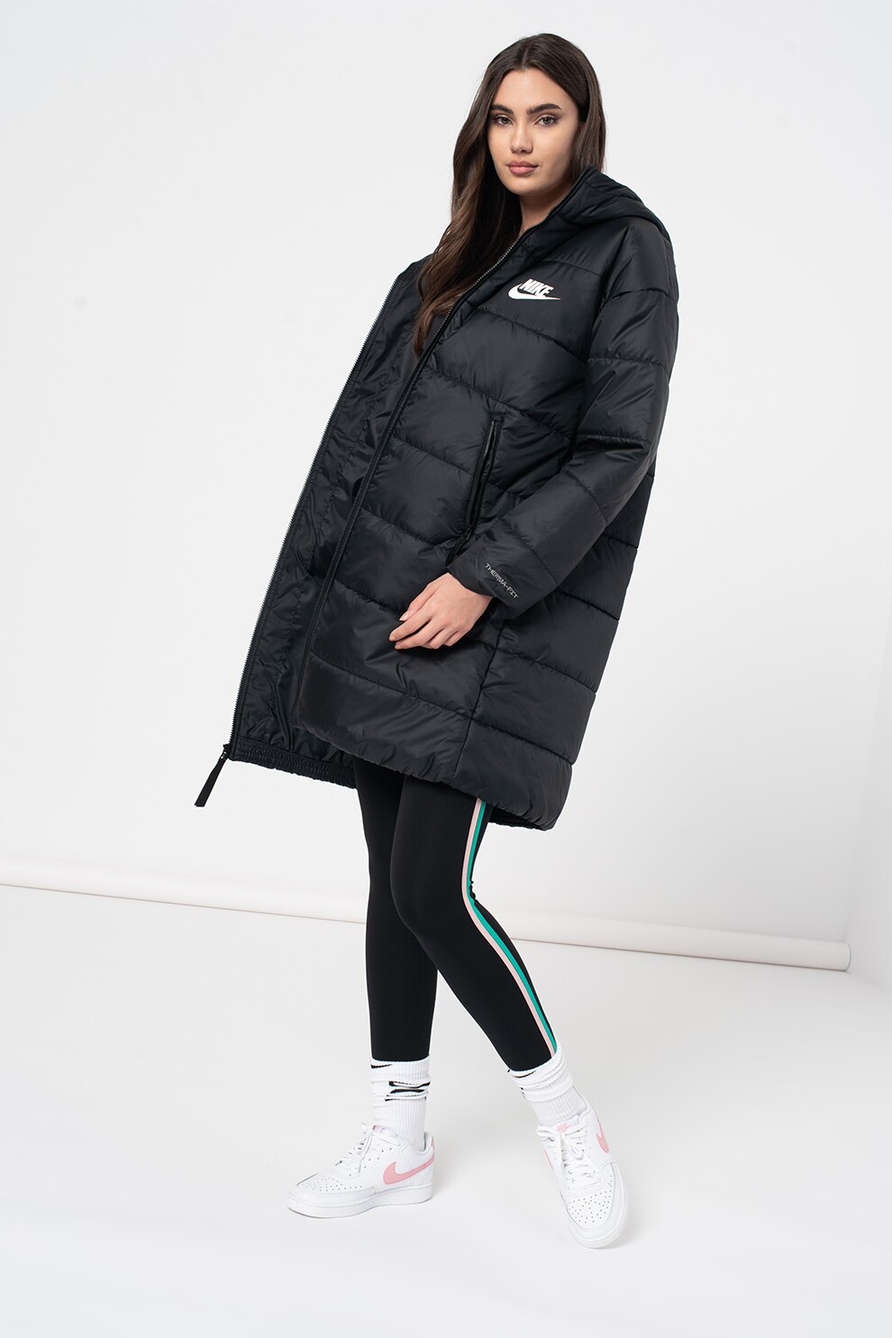 Nike, Geaca lunga Therma-Fit, Negru, S