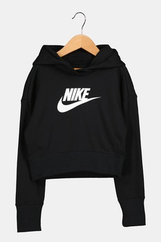 Nike, Hanorac crop cu imprimeu logo Sportswear Club, Negru/Alb Nike, Hanorac crop cu imprimeu logo Sportswear Club, Negru/Alb