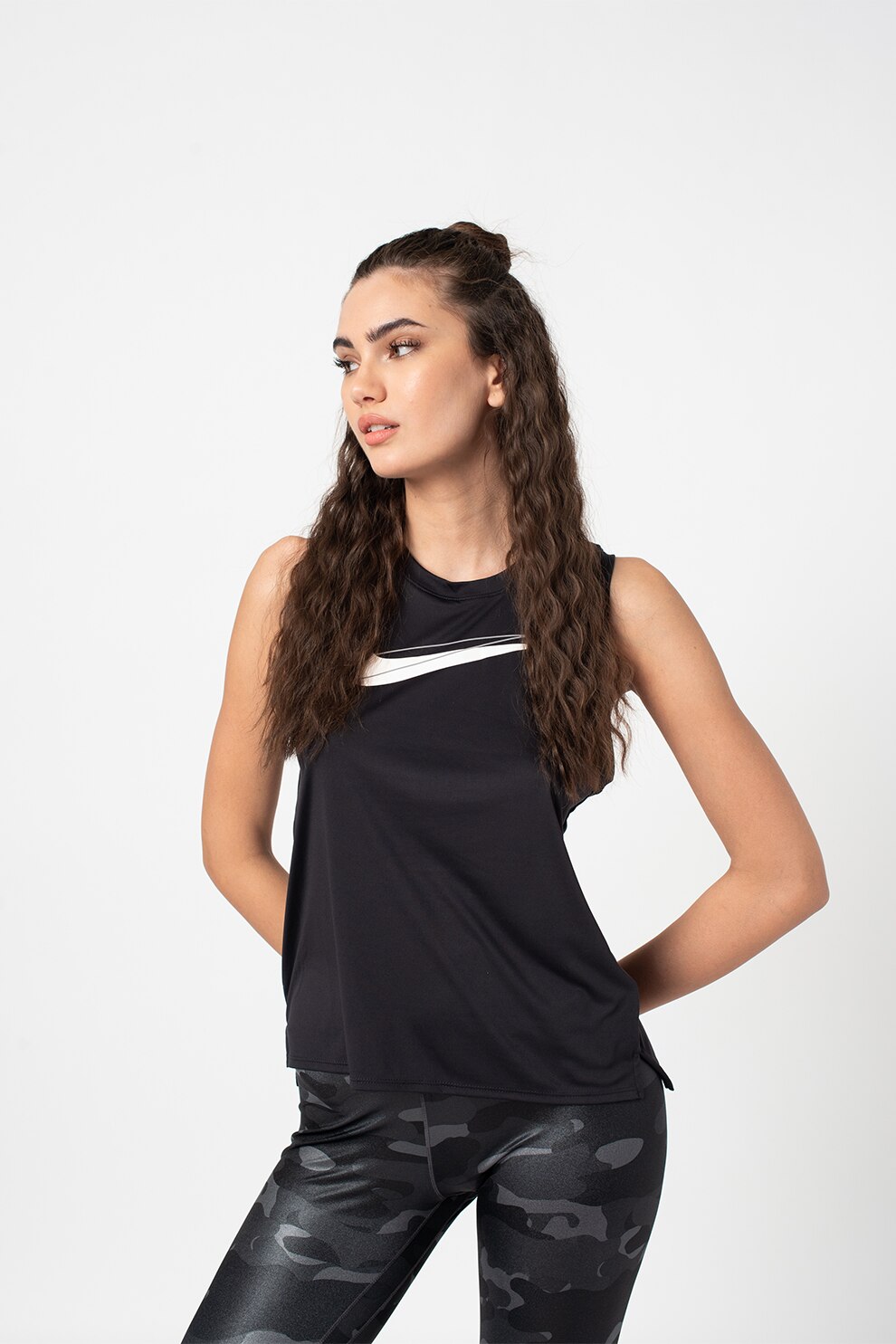 Nike, Top cu logo, pentru alergare, Negru/Alb