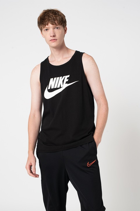 Nike, Топ Icon Futura с изрязан гръб и лого, Бял/Черен