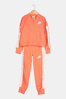 Nike, Trening cu benzi laterale cu imprimeu logo si fermoar, Corai/Alb Nike, Trening cu benzi laterale cu imprimeu logo si fermoar, Corai/Alb