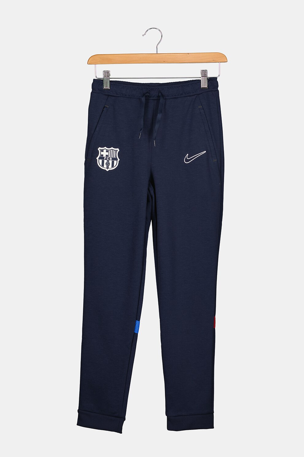 Nike, Pantaloni sport cu logo pentru fotbal FC Barcelona, Bleumarin/Alb prafuit