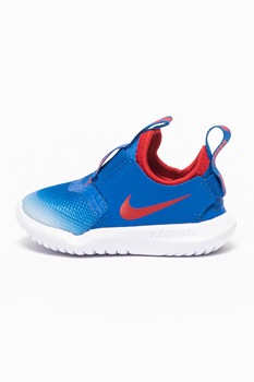 Nike, Pantofi sport slip-on cu insertii de piele Flex Runner, Albastru/Oranj mandarina/Alb Nike, Pantofi sport slip-on cu insertii de piele Flex Runner, Albastru/Oranj mandarina/Alb