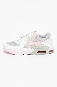 Nike, Pantofi sport cu insertii de piele intoarsa Air Max Excee, alb optic, gri, roz pal