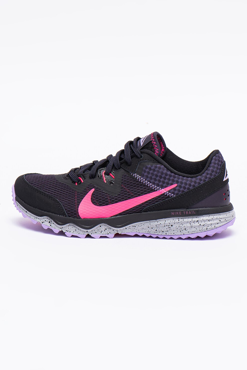 Nike, Pantofi cu garnituri de piele pentru alergare Juniper Trail, Negru/Fucsia