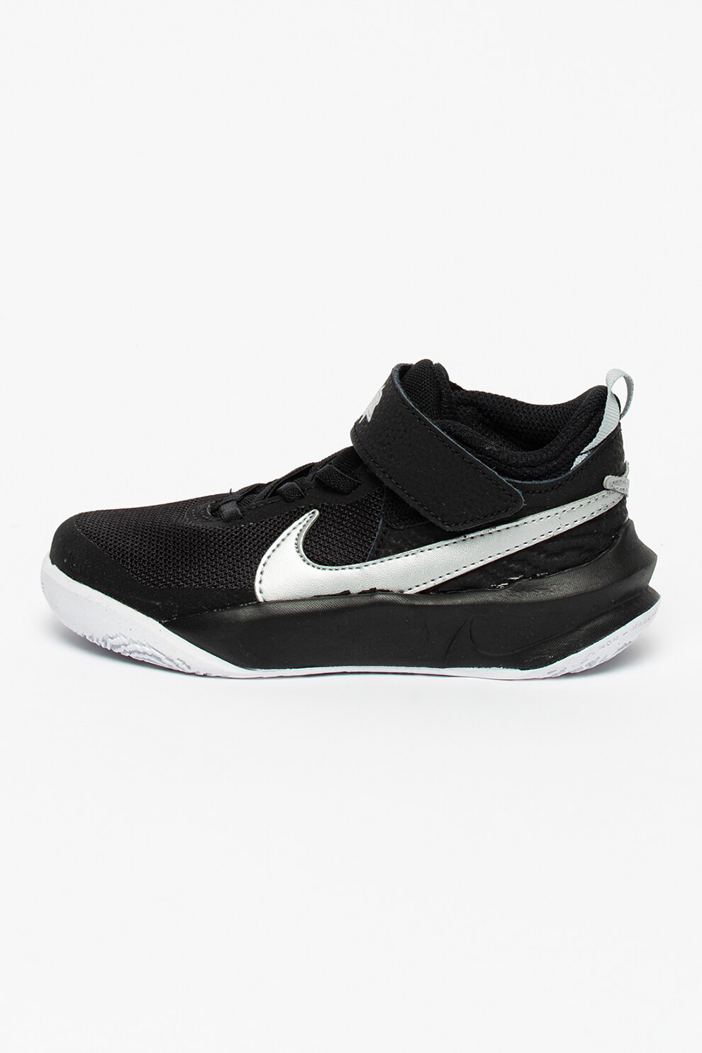 Nike, Pantofi cu garnituri de piele pentru baschet Team Hustle, Negru/Argintiu