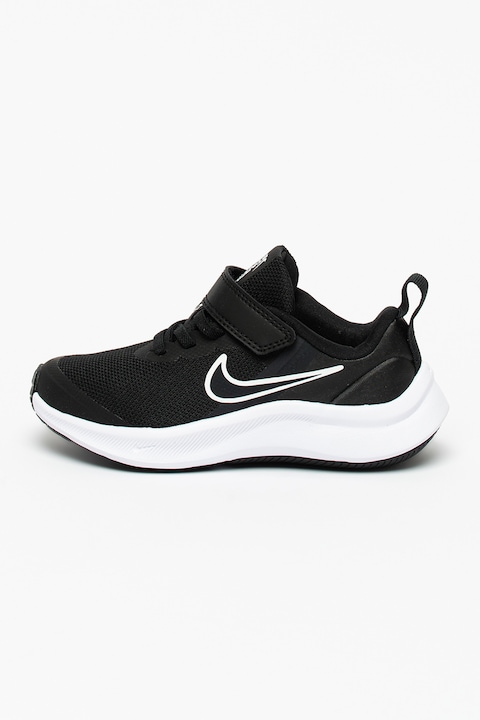 Nike, Обувки за бягане Star Runner 3 с велкро, Бял/Черен