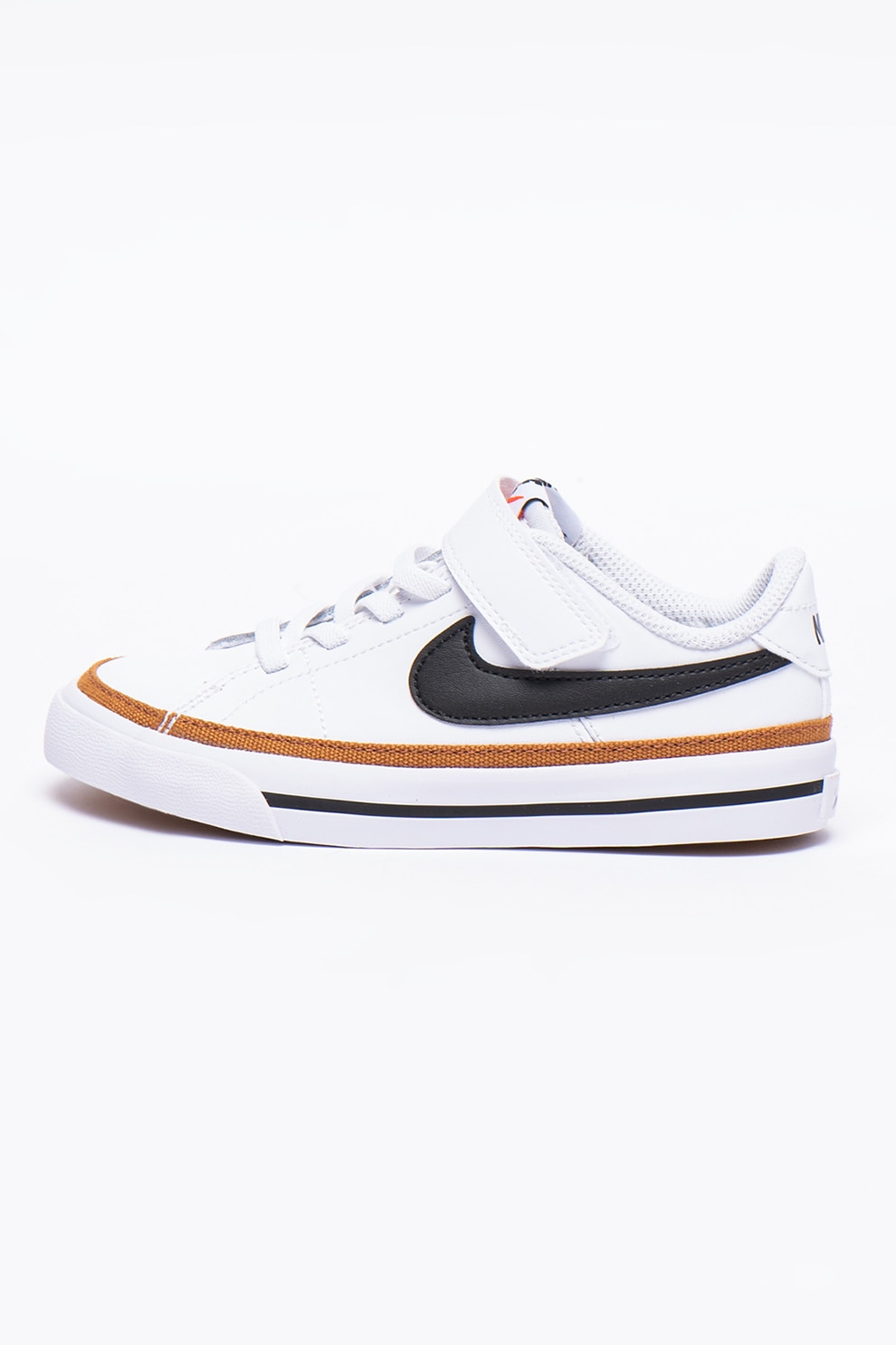Nike, Pantofi sport din piele cu logo Court Legacy, Alb/Negru/Maro
