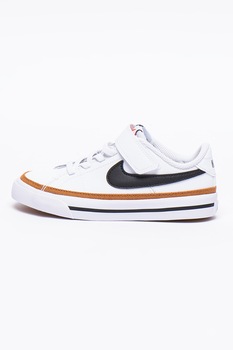 Nike, Pantofi sport din piele cu logo Court Legacy, Alb/Negru/Maro Nike, Pantofi sport din piele cu logo Court Legacy, Alb/Negru/Maro
