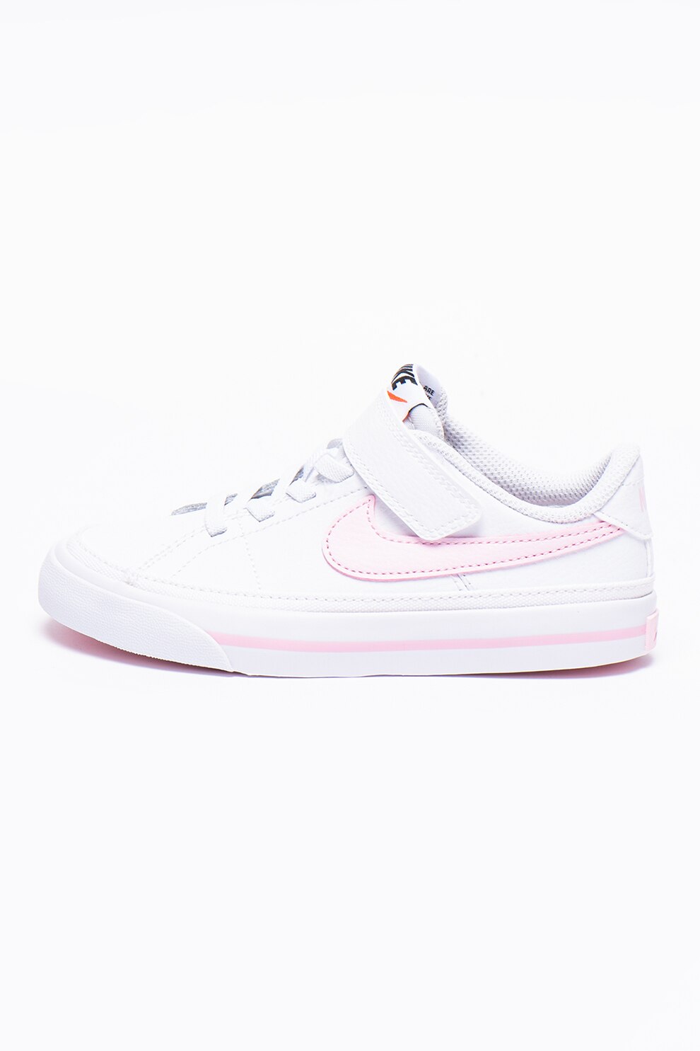 Nike, Pantofi sport din piele cu logo Court Legacy, Alb/Roz