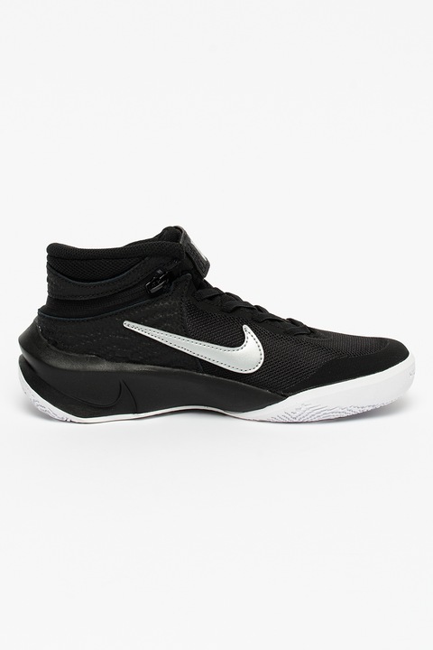 Nike, Pantofi cu garnituri de piele, pentru baschet Team Hustle, Negru/Argintiu