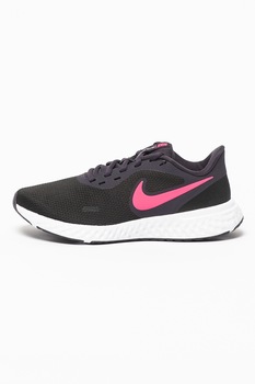 Nike, Pantofi low-top din plasa tricotata pentru alergare Revolution 5, Negru/Roz neon Nike, Pantofi low-top din plasa tricotata pentru alergare Revolution 5, Negru/Roz neon