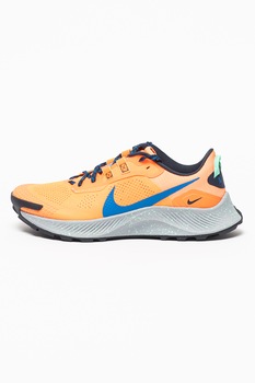 Nike, Pantofi cu talpa cu pete decorative pentru alergare Pegasus Trail 3, Oranj neon/bleumarin/negru Nike, Pantofi cu talpa cu pete decorative pentru alergare Pegasus Trail 3, Oranj neon/bleumarin/negru