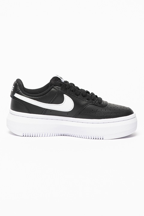Nike, Pantofi sport Court Vision Alta din piele si piele ecologica cu talpa flatform, Alb, Negru, 5