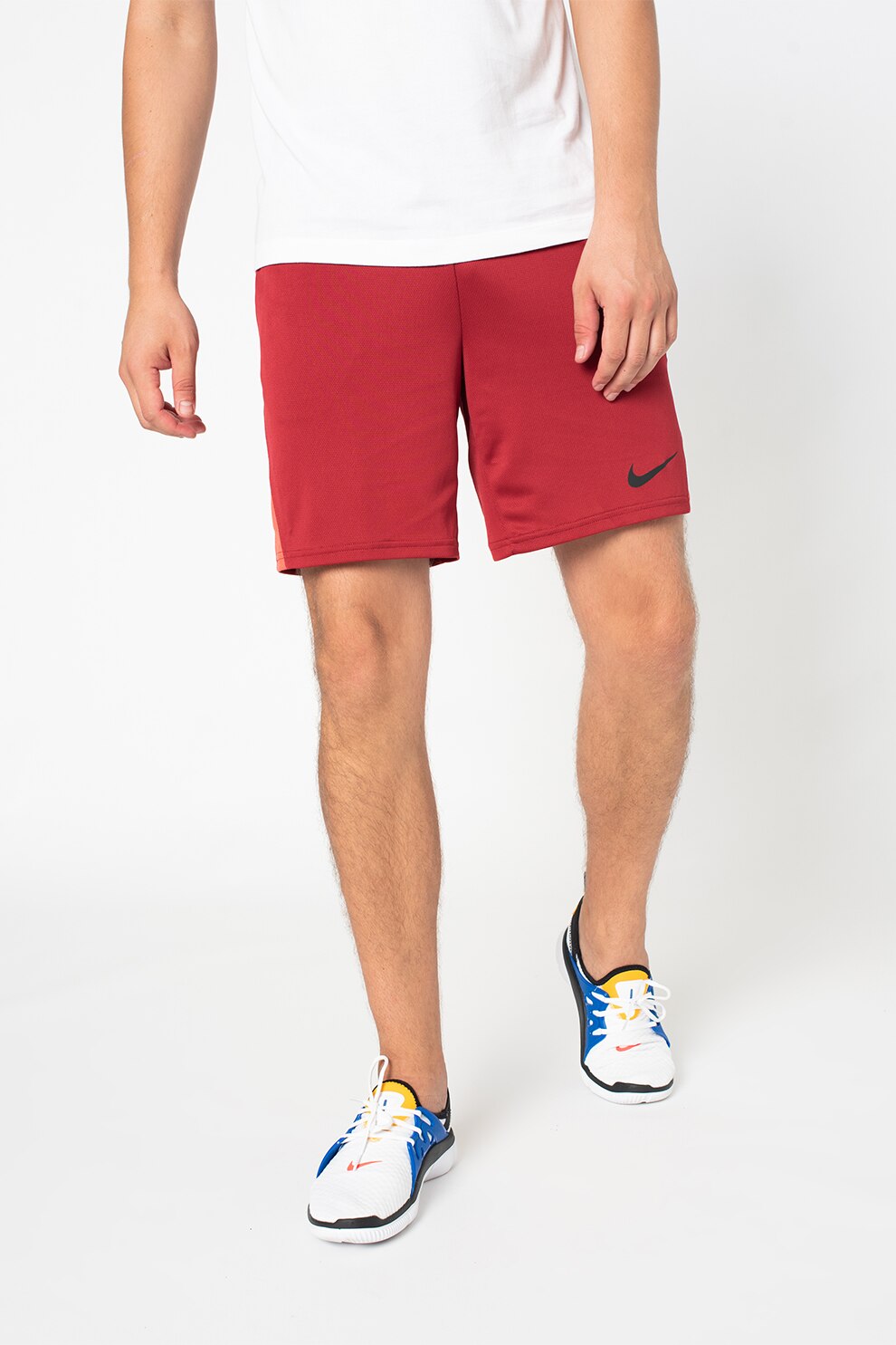 Nike, Pantaloni scurti cu benzi laterale contrastante si tehnologie Dri-Fit pentru fitness, Rosu inchis, XL