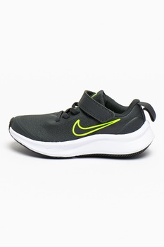 Nike, Pantofi cu insertie plasa pentru alergare Star Runner 3, Gri inchis/Verde electric