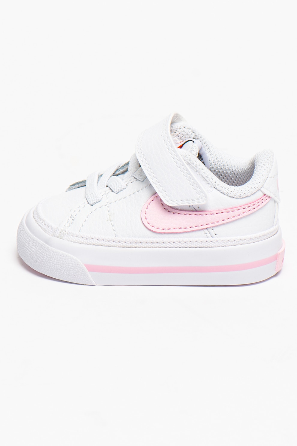 Nike, Pantofi sport de piele cu velcro Court Legacy, Alb/Roz pastel