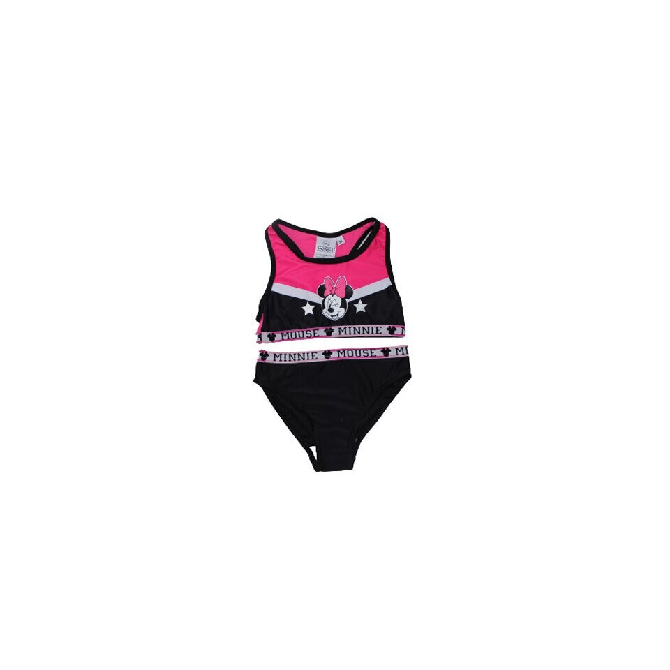 Costum de baie cu bustiera, Minnie, negru cu roz fuxia