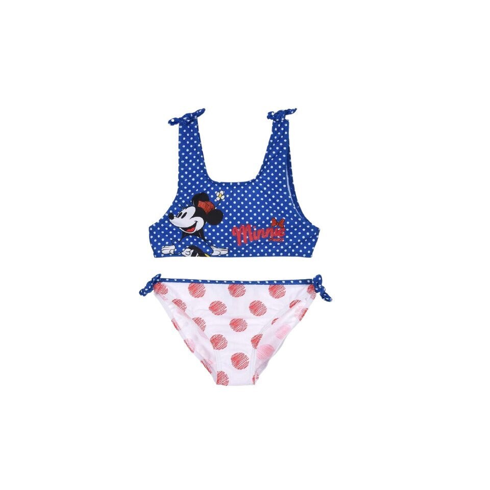 Costum de baie cu bustiera, Minnie, albastru cu buline